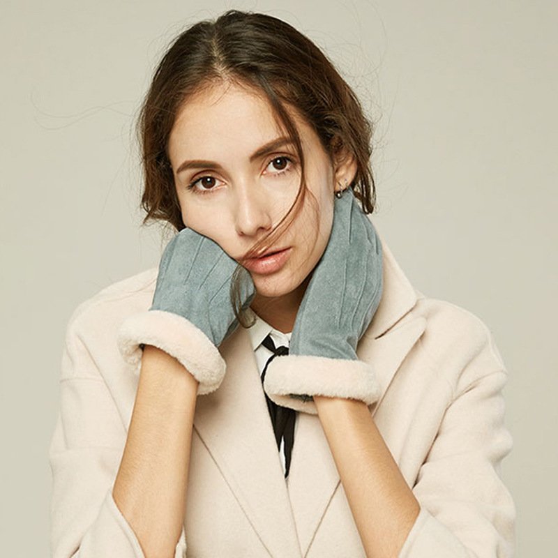 Warm Velvet Suede Gloves for Women