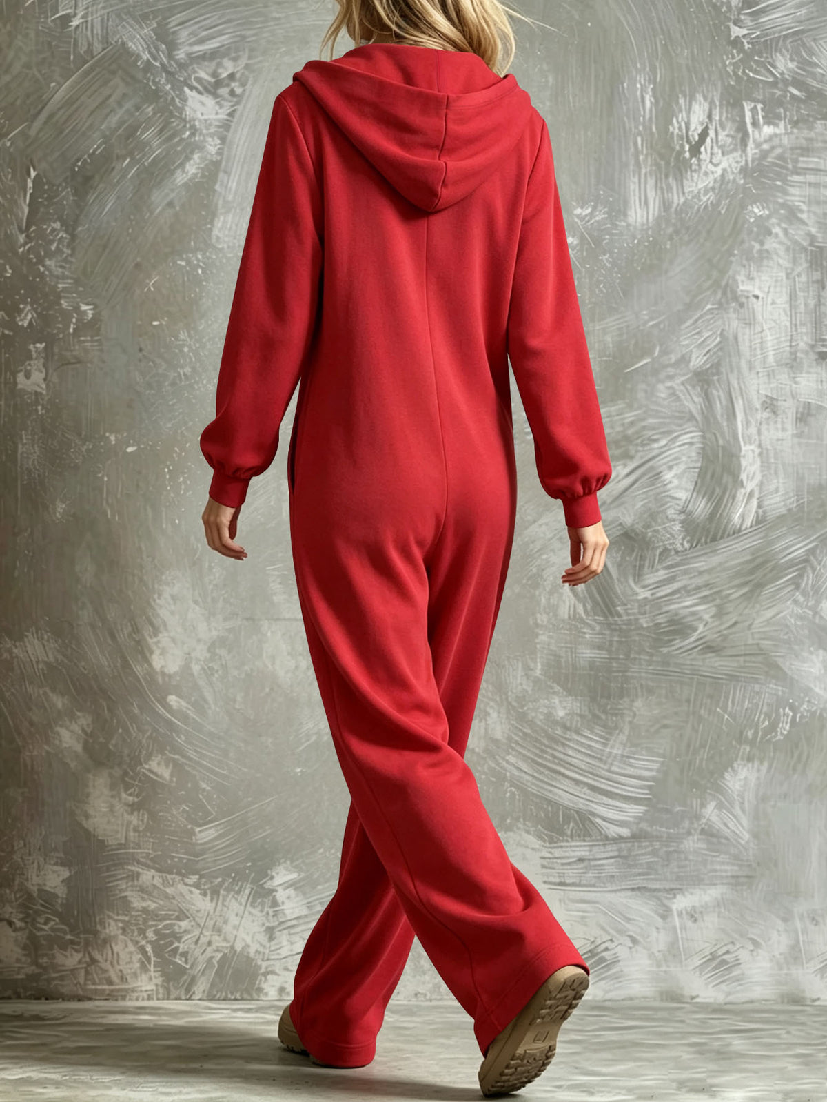 Women's Casual Hooded Full-Zip Wide-Leg Jumpsuit