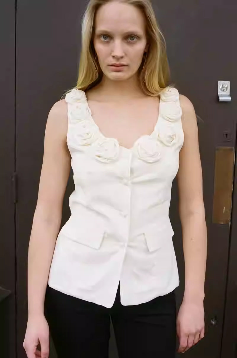 Female Fashion Single-breasted Three-dimensional Flower Vest Jacket