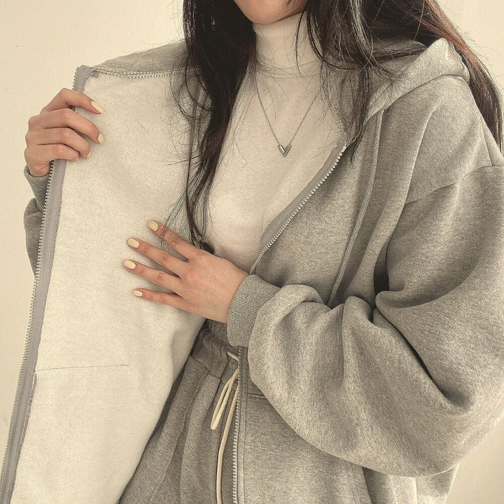 Plush Lined Zip-Up Hooded Sweatshirt Jacket