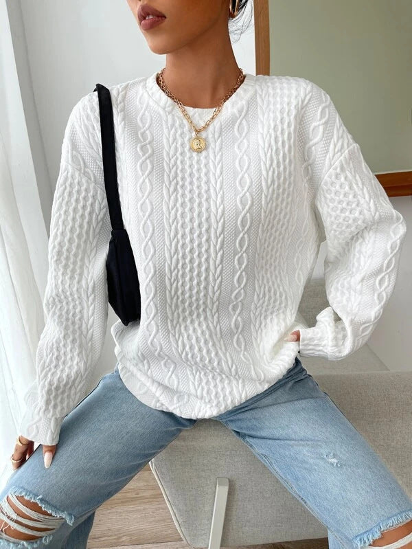 Cozy Oversized Jacquard Round Neck Hoodie for Women