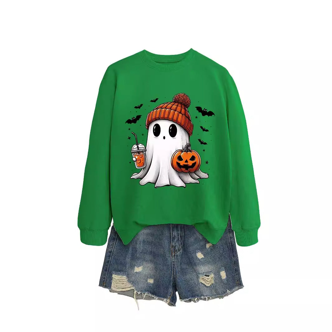 Pumpkin Print Long Sleeve Crew Neck Sweatshirt
