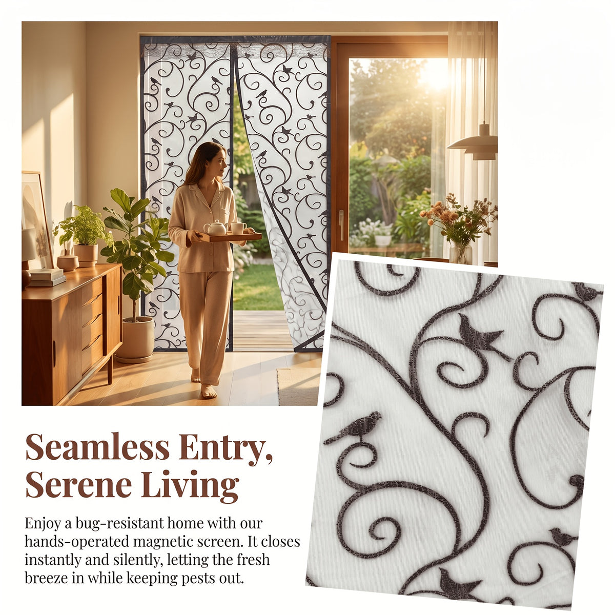 1pc Magnetic Screen Door - Made with Flocked Polyester Fibre 3d Patterned Design, Pet-friendly, Self-closing Mesh Door Curtain, Keeps Out Insects While Allowing Air Circulation, Suitable for Doors Up