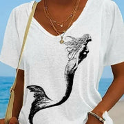 Casual V‑Neck Printed Short‑Sleeve Shirt – Lightweight Polyester