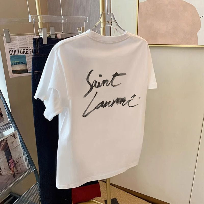 White Cotton Retro T-Shirt – Classic Short Sleeve for Women