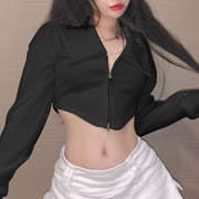 Zip-Neck Crop Cardigan Casual T-Shirt