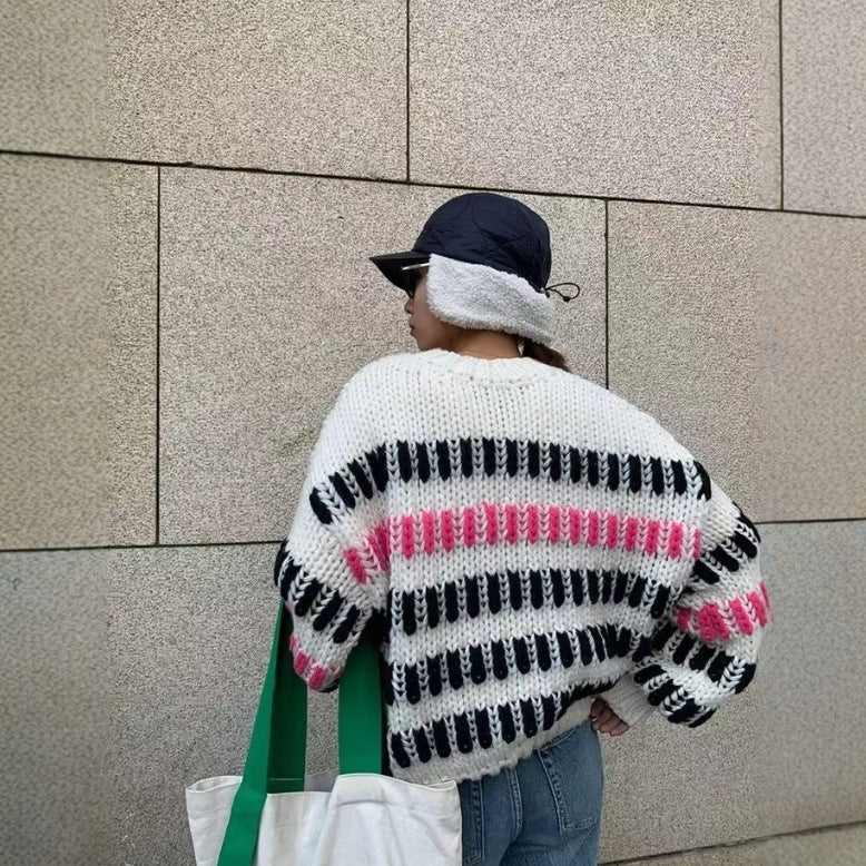 Striped Crew Neck Casual Knitwear for Women