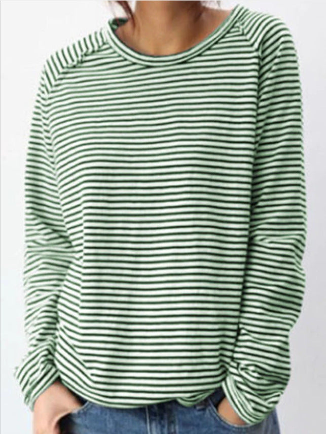 Cozy Striped Raglan Long Sleeve Pullover Sweater