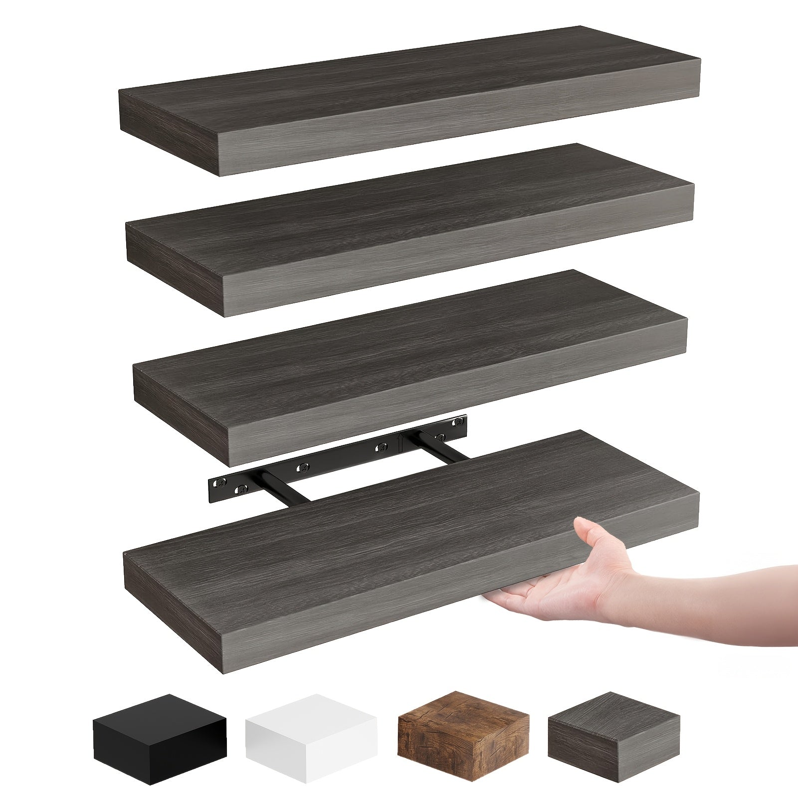 Rustic floating wall shelves with invisible brackets in brown or black finish