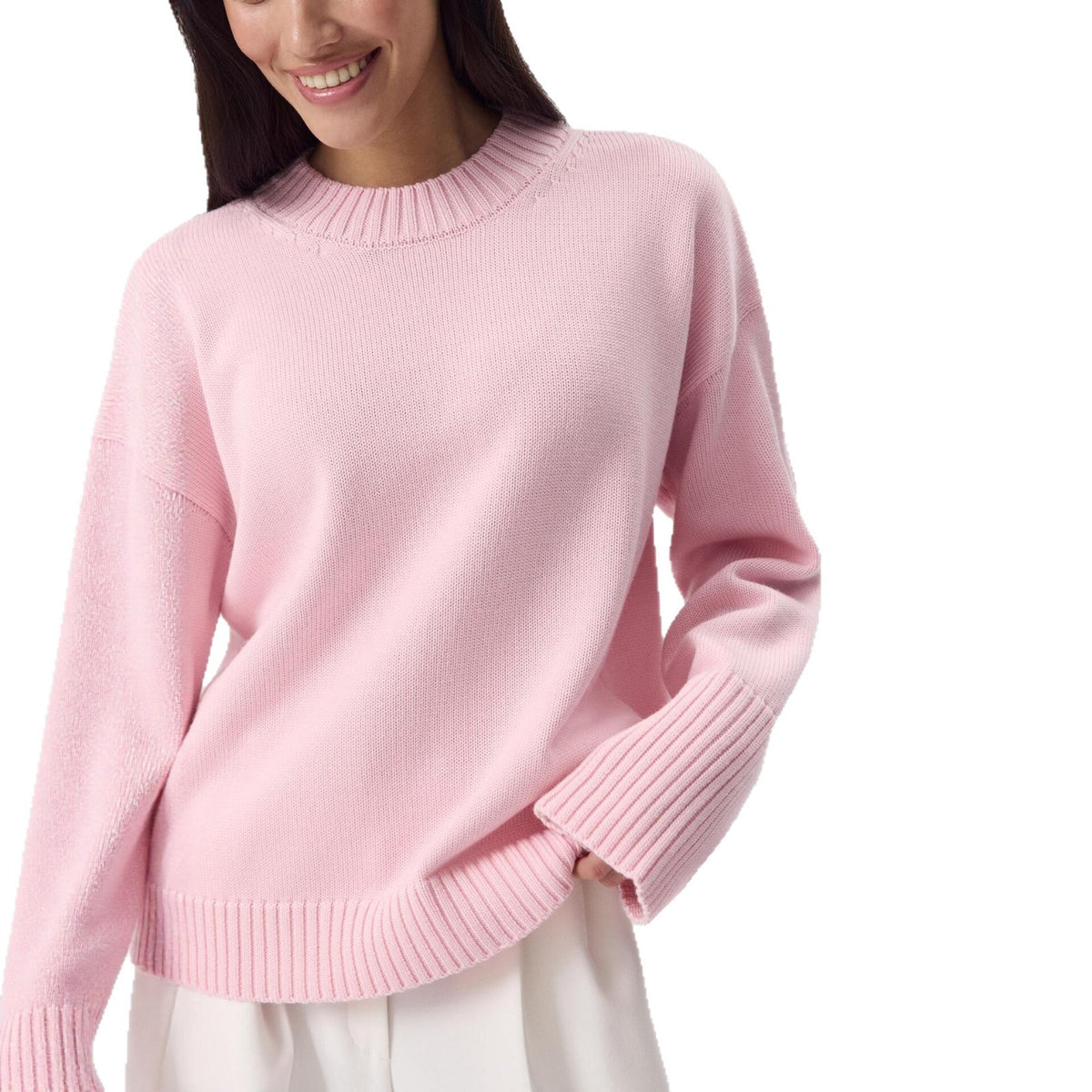 Loose-fit Crew-neck Pure Cotton Knit Lazy-style Sweater for Women