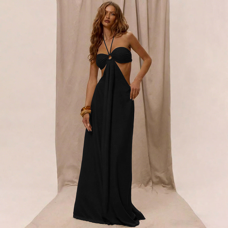 Loose Lace Up Hanging Neck Hollow Jumpsuit