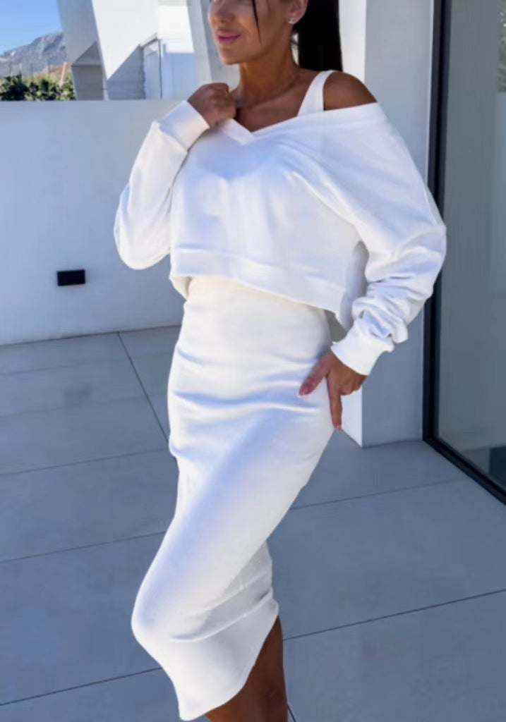 Women's V-Neck Sweater & Vest Skirt Set