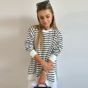 Women's Striped Round Neck Casual Pullover Sweater