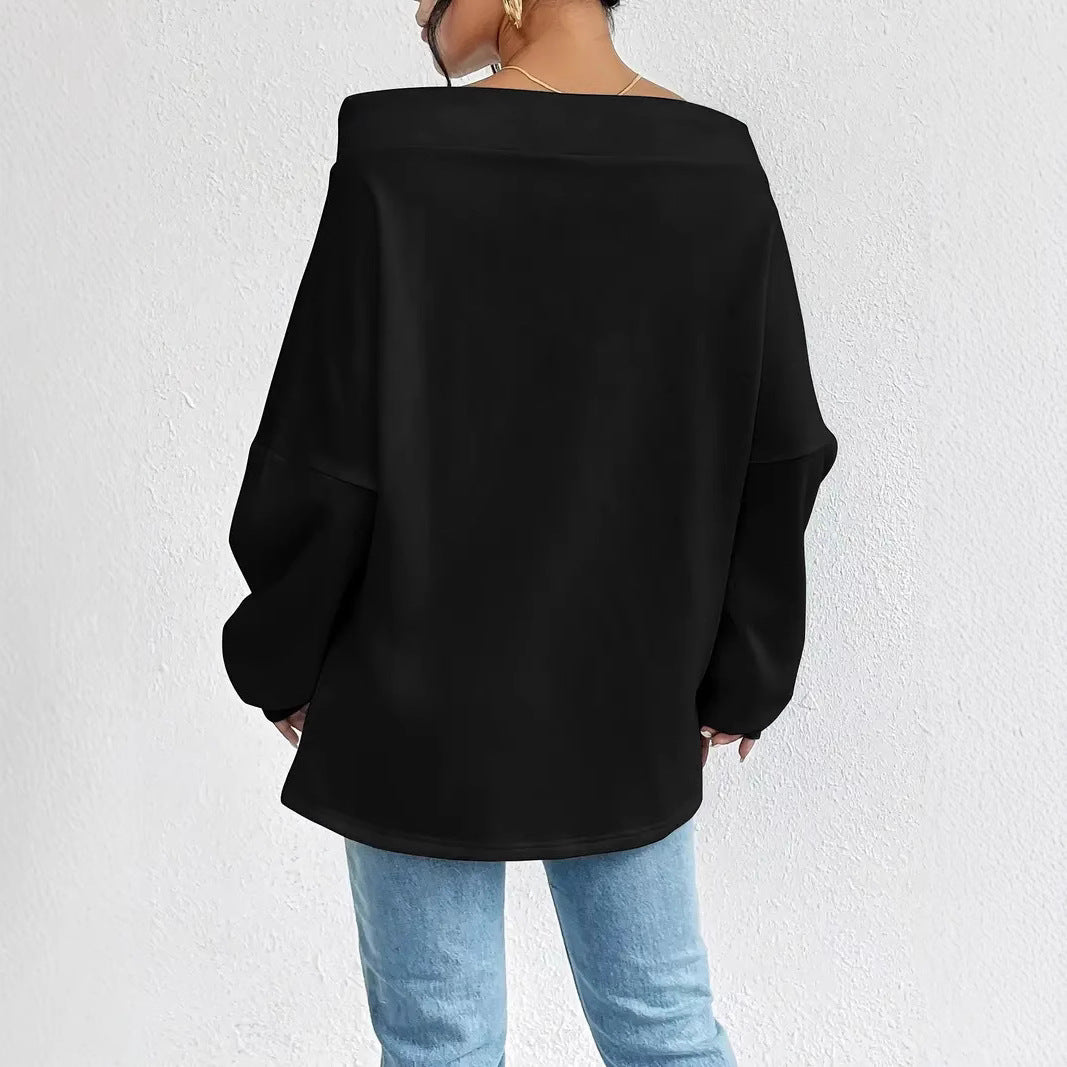 Plus Size Off-Shoulder Drawstring Casual Top