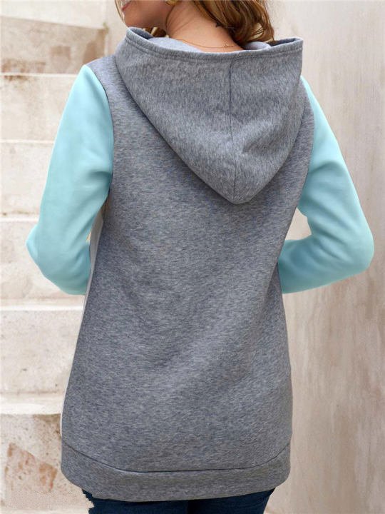 Color Block Fleece Hooded Sweatshirt for Women