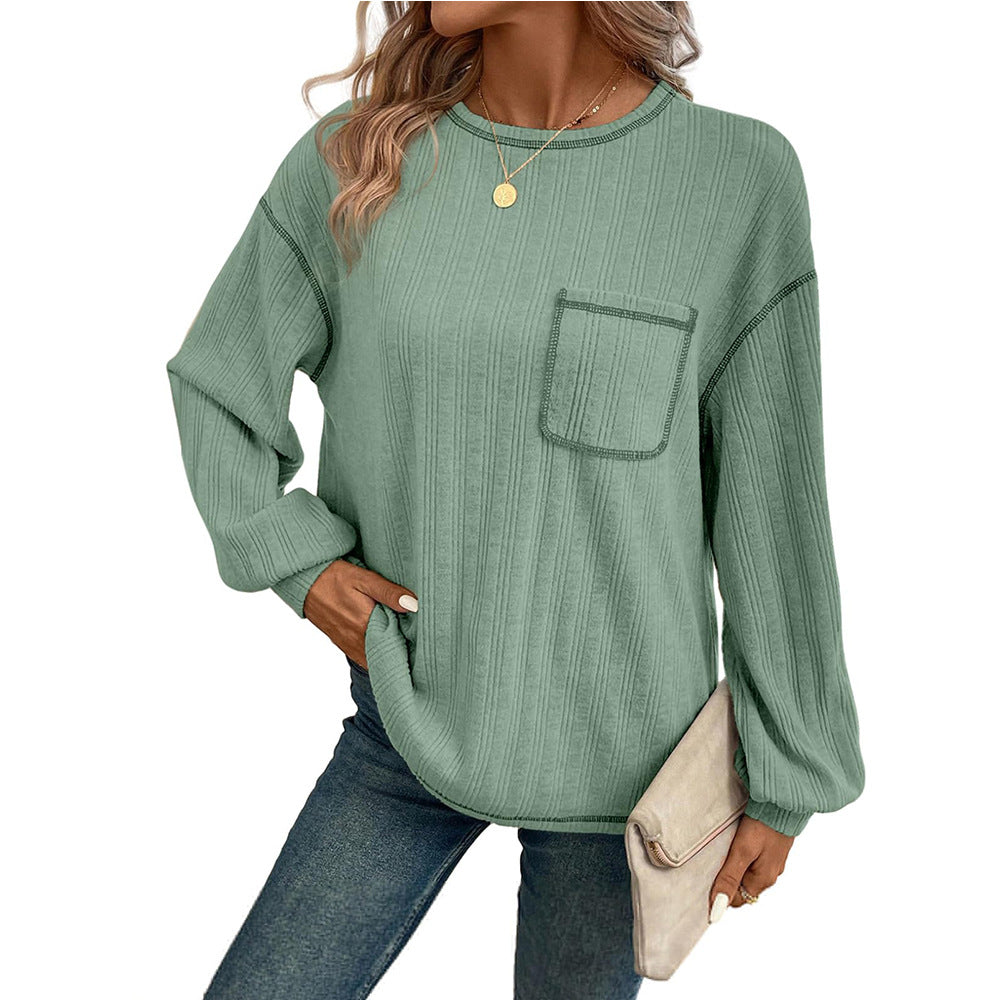 Striped Brushed Pocket Tee for Women