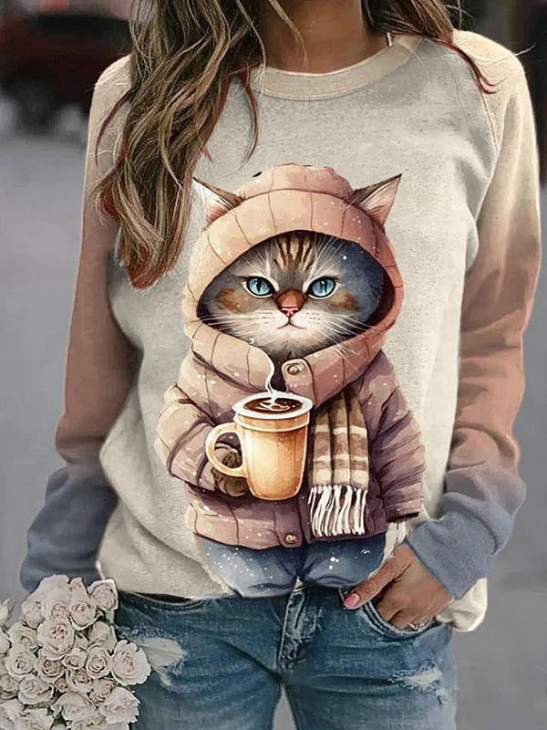 Chic Casual Digital Print Loose Women's Sweater
