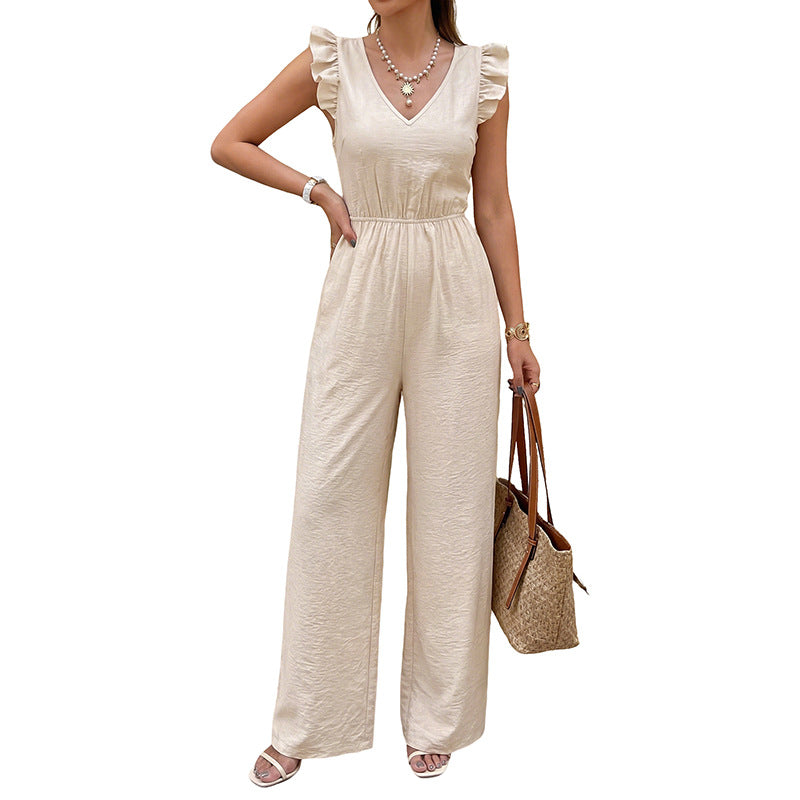 Chic French Country Ruffled Bow Jumpsuit