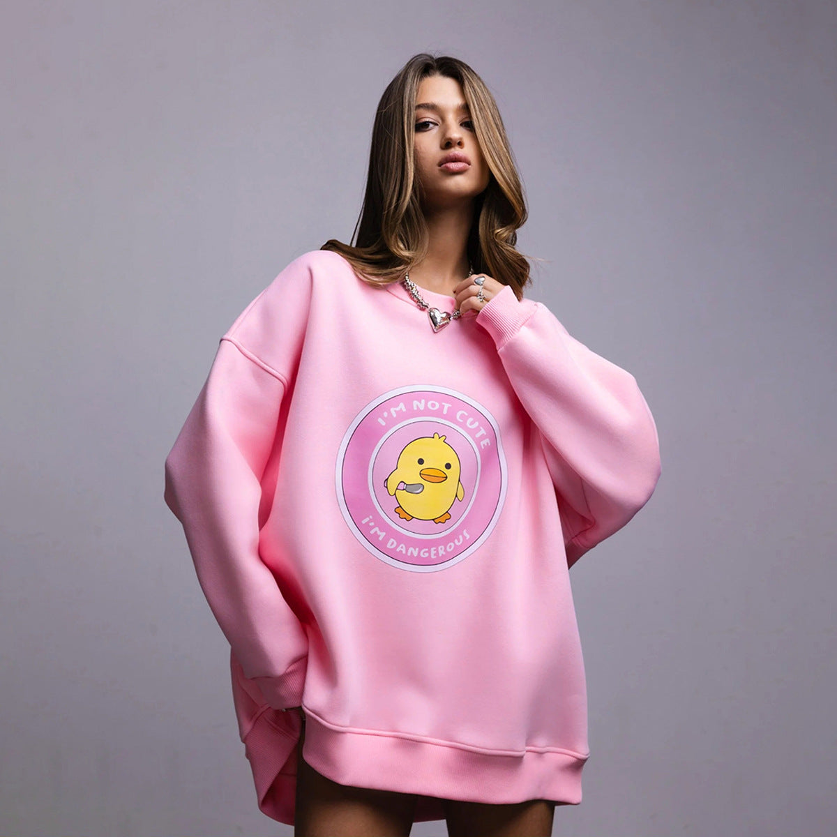Cute Duck Print Loose Casual Sweater for Women