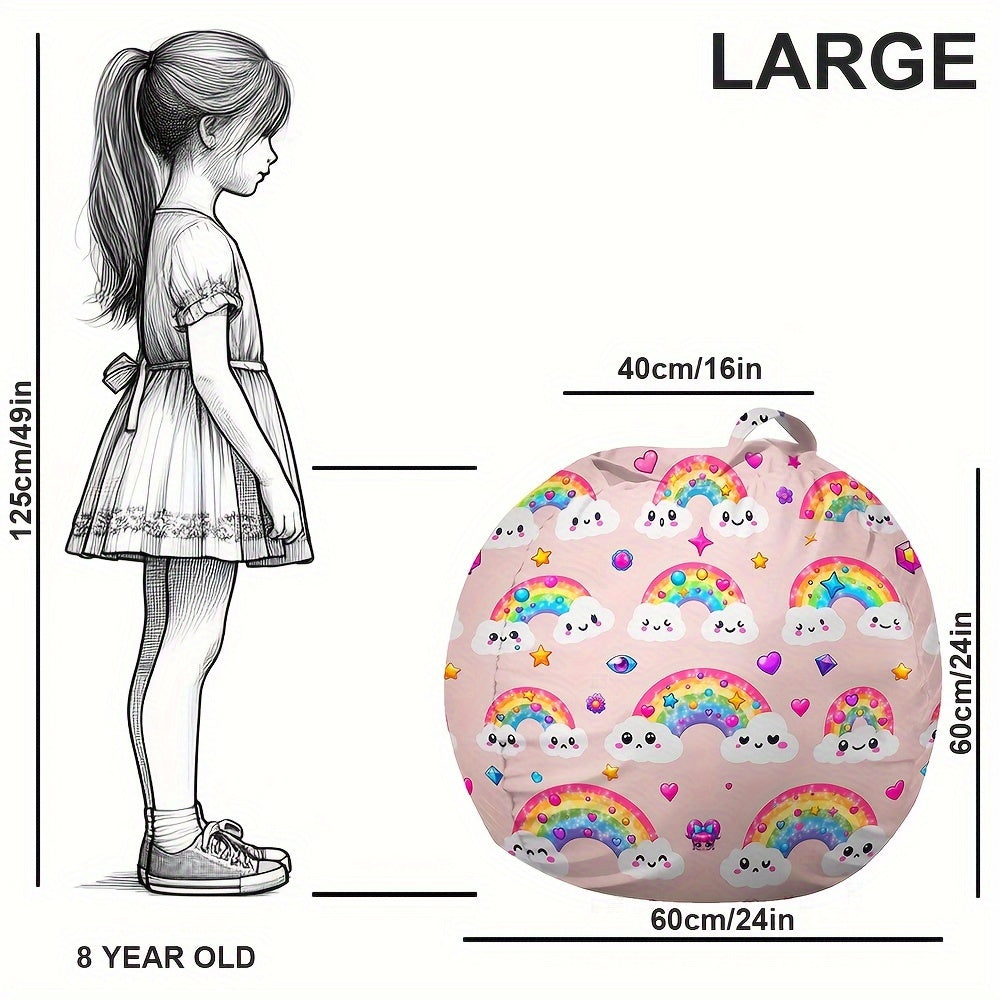 Sparkling Rainbow Bean Bag Chair Cover with Zipper and Carry Handle – Spacious Plush Storage for Kids