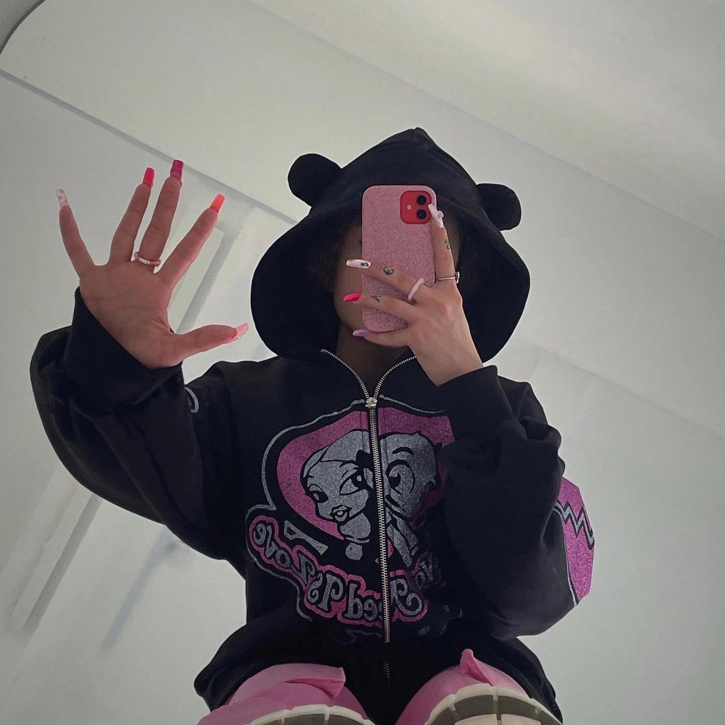 Cute Bear Glitter Print Cardigan Sweater