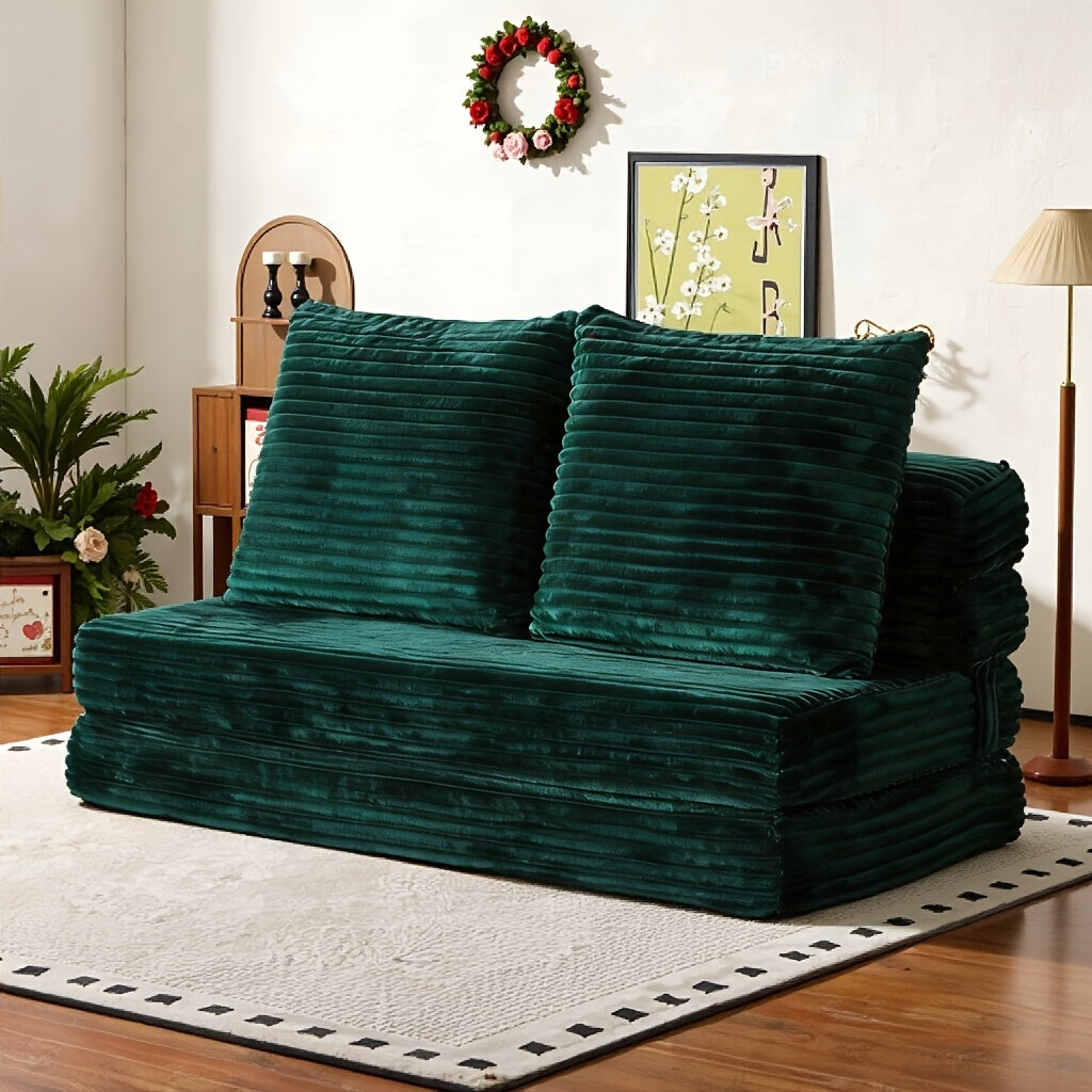 Modular L-shaped chaise longue sofa bed with deep seat and corduroy upholstery