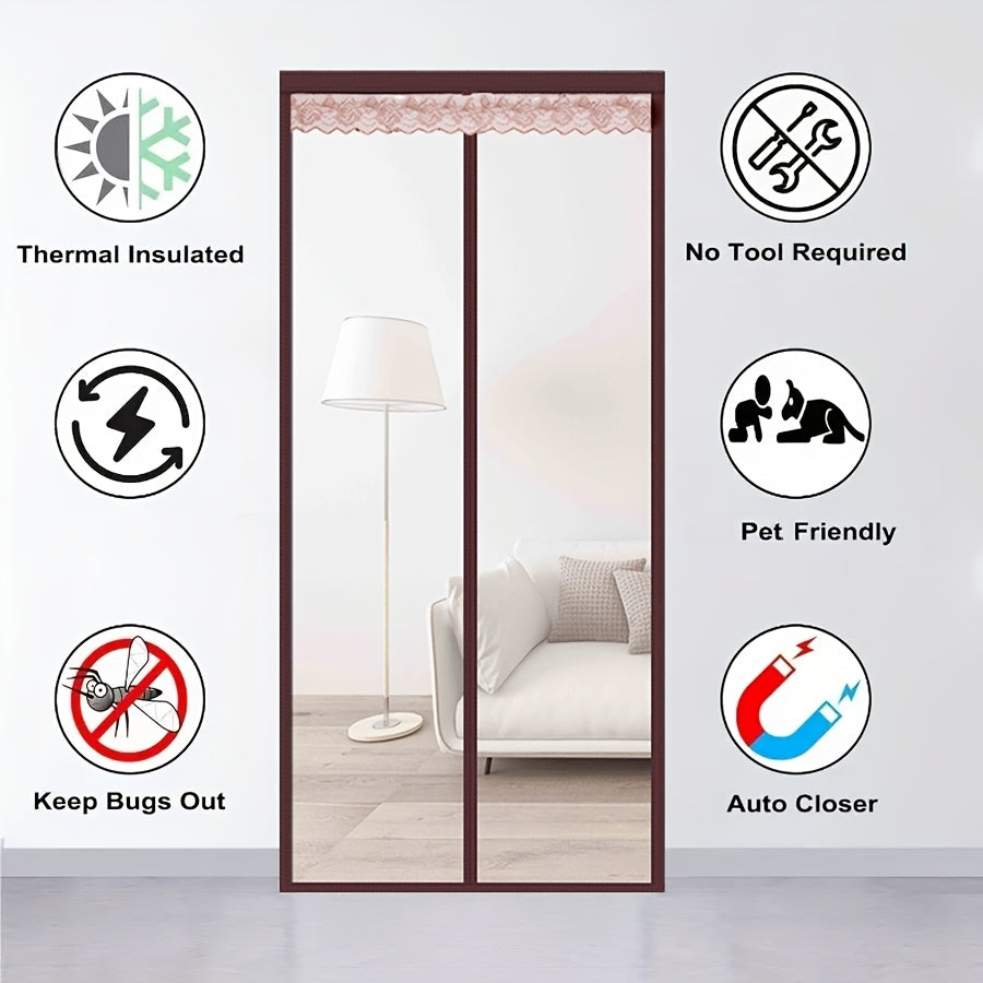 Summer Heat Insulation Magnetic Eva Door Curtain, Block High Temperature Keep Indoor Cool, Self Closing Windproof Energy Saving Anti Mosquito Screen Curtain for Household Indoor Door