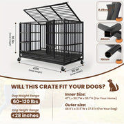 Leveleve 54/48/38 Inch Heavy Duty Dog Crate For Large Dogs - Escape-proof Metal Dog Cage With Lockable Doors, Removable Pan & 4-wheel Mobility System, Indoor/outdoor Use, Adjustable Height & Spacious