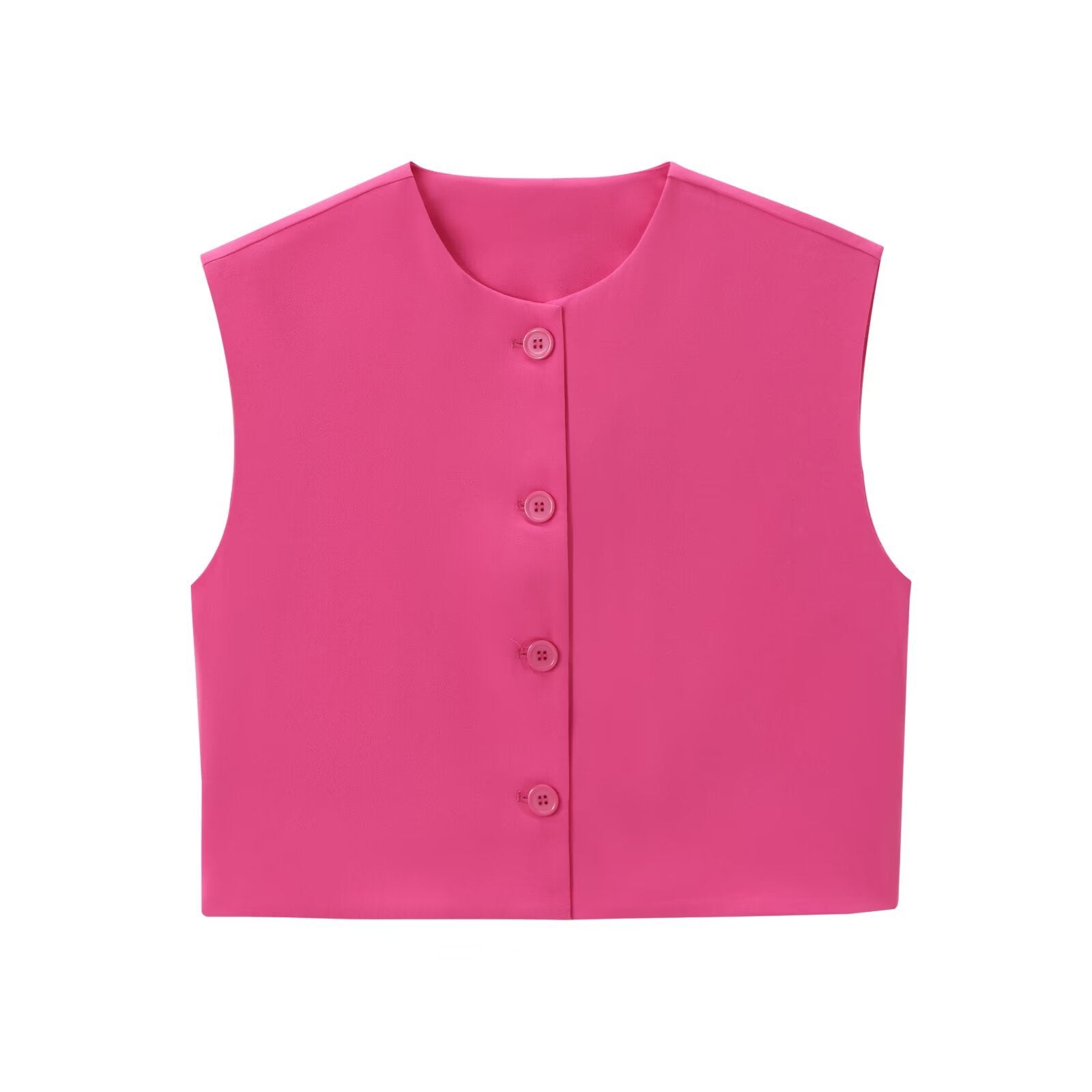 Fashion Solid Color Decorated Row Button Sleeveless Vest Top