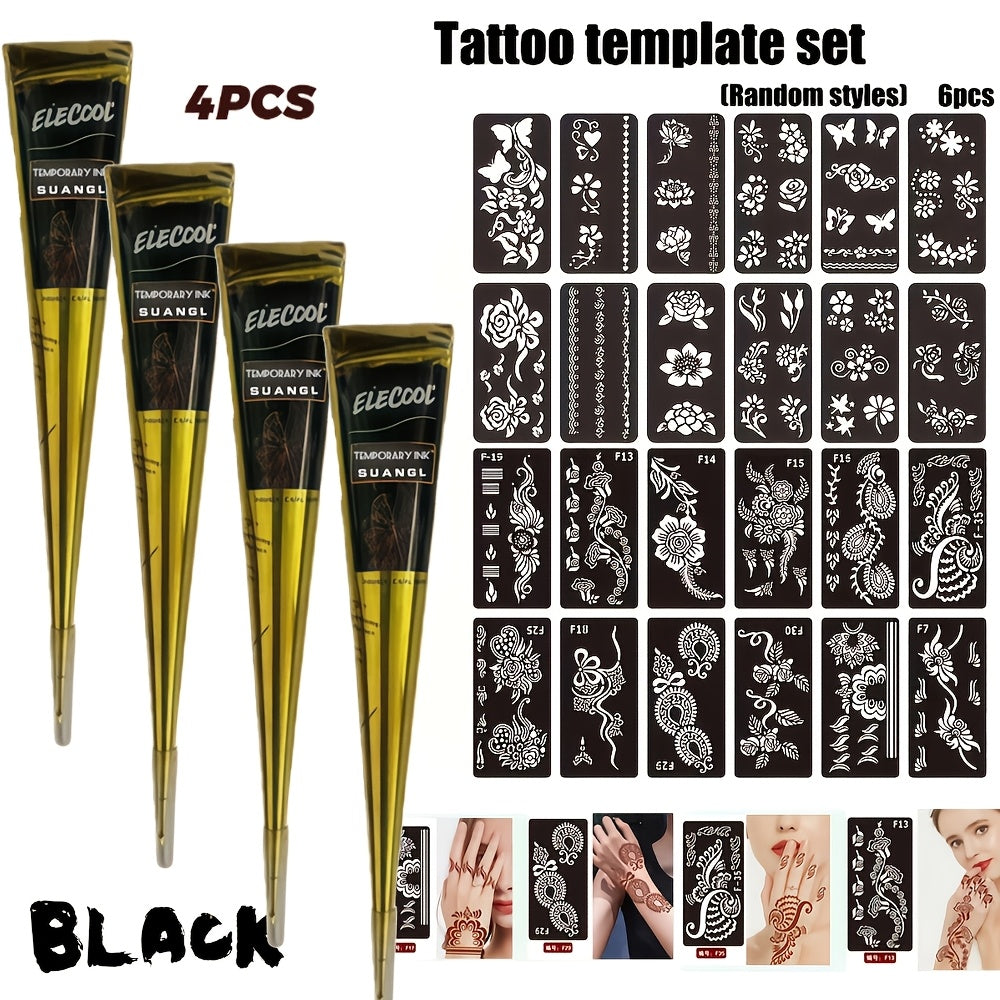 Temporary Semi‑Permanent Tattoo Paste – Brown & Black with Random Template Patterns (Waterproof, Safe & Non‑Irritating)