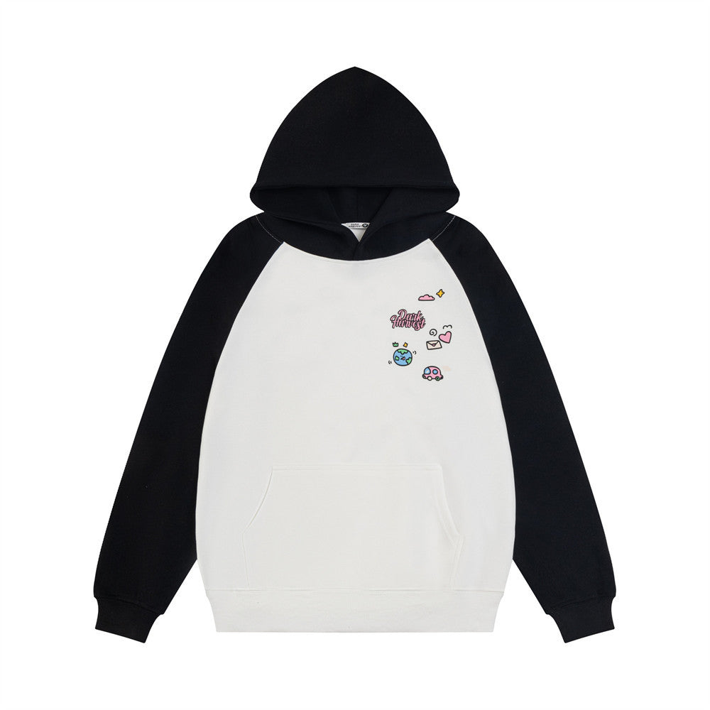 Cute Cartoon Print Loose Hooded Sweatshirt