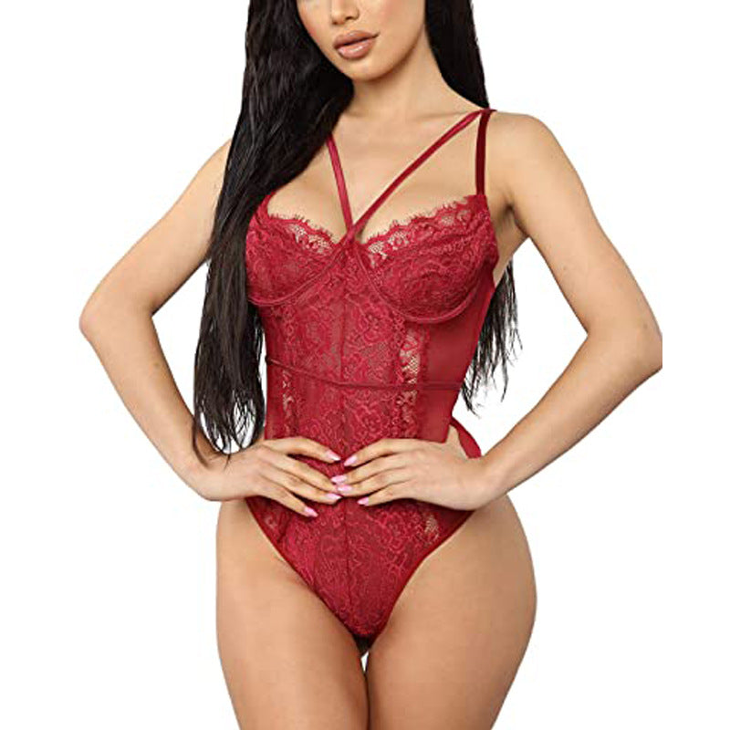 Sexy Jacquard Lace Romper Without Underwire