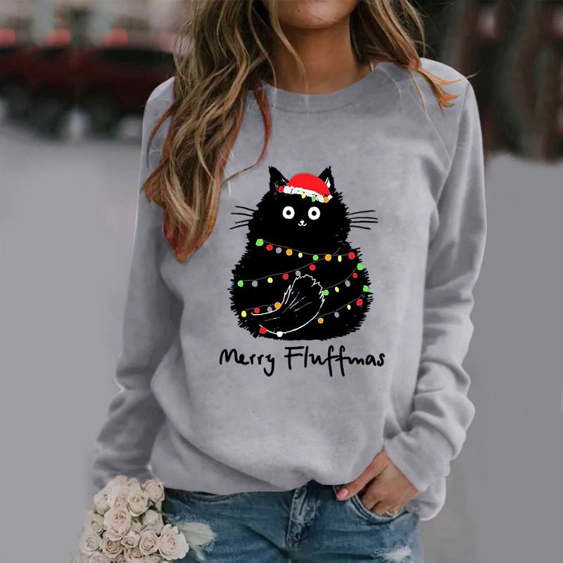 Festive Ugly Cat Long-Sleeve Christmas Women's Tee