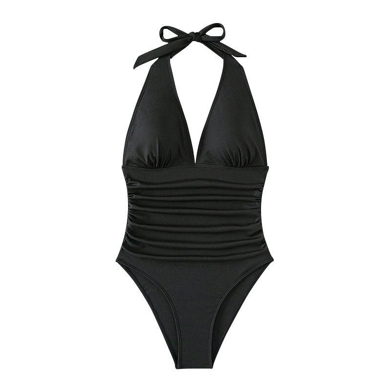 V-Neck Lace-Up One-Piece Swimsuit