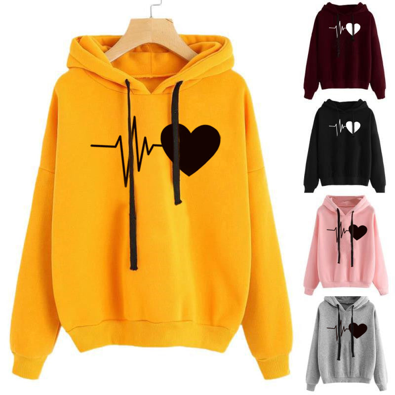 Cute Heart Print Streetwear Hoodie for Women
