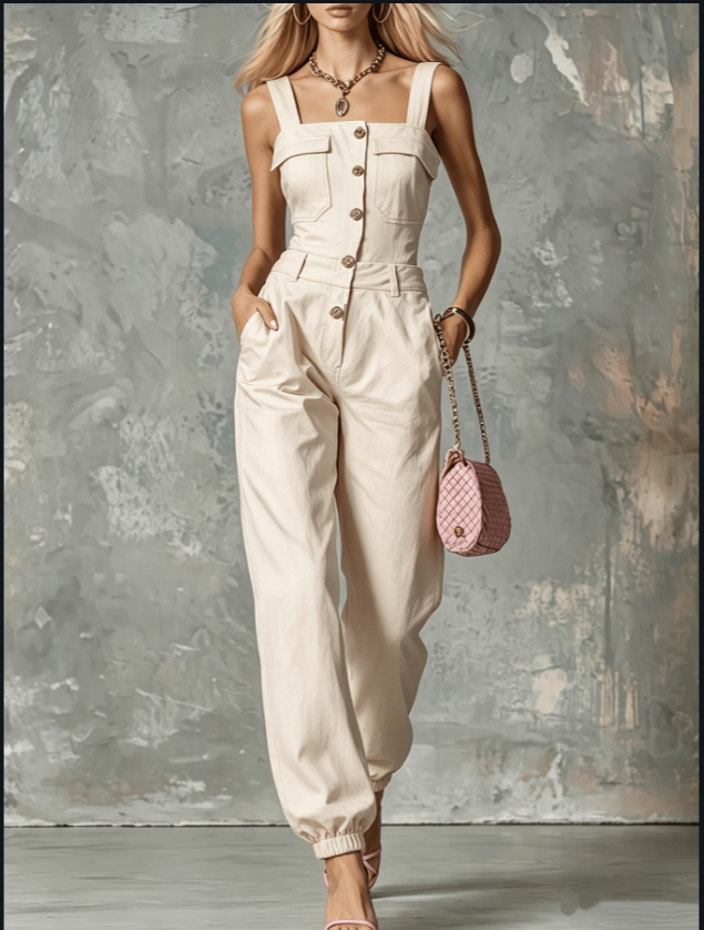Milk Apricot Mist Island Cargo Strap Jumpsuit