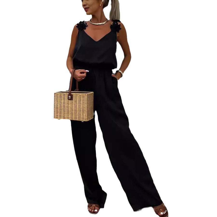 Casual Sleeveless Pocket Jumpsuit for Spring and Summer