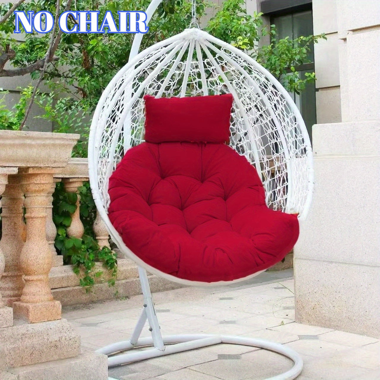 [2pcs Set] (Cushion And Pillow) Comfortable Casual New Experience! Egg-Shaped Hanging Chair Cushion with Pillow, Suitable for Indoor And Outdoor, Enhancing The Aesthetic of Living Room, Garden, Balcony, Multiple Colors Available