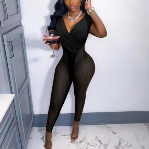 Women's Mesh Patchwork Slim Streetwear Jumpsuit