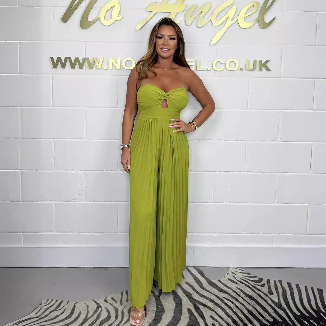 Sleeveless Pleated Tube Top Jumpsuit