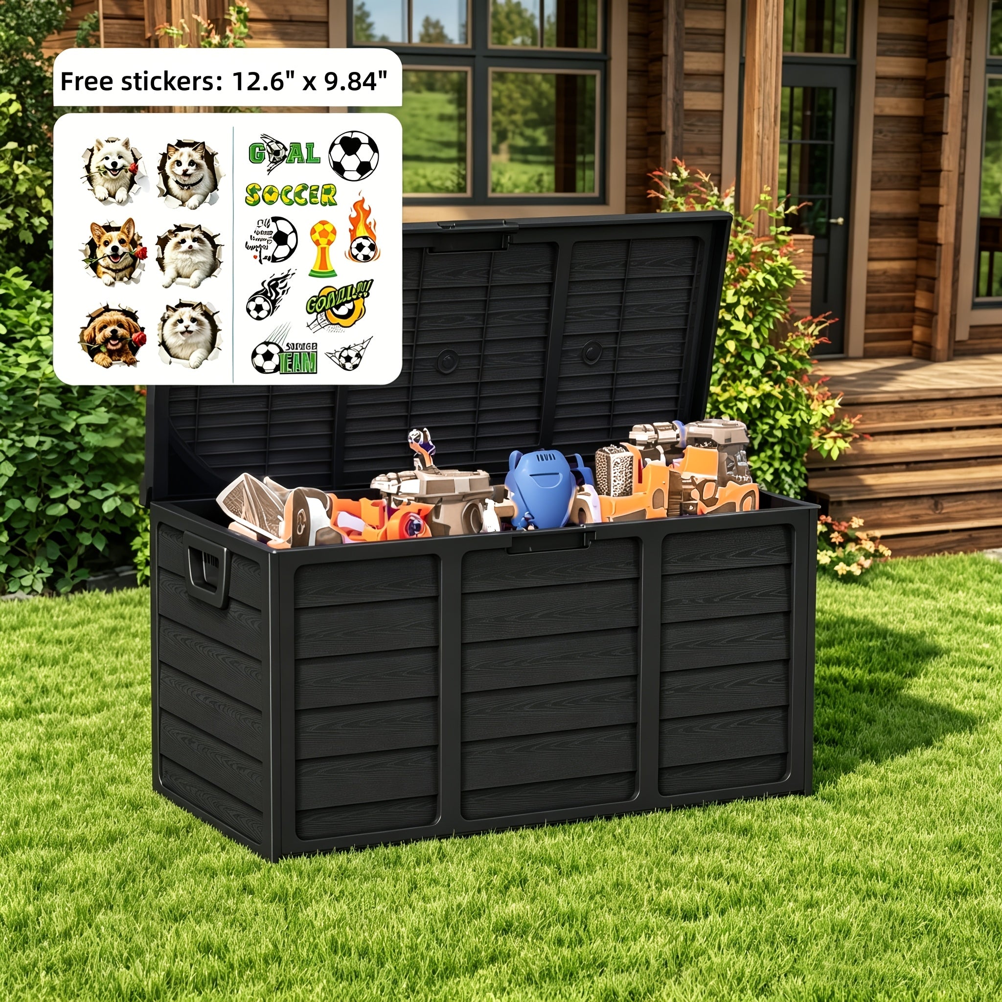 75-Gallon Outdoor Storage Box with Handles, Resin Deck Box for Garden Tools & Pool Accessories