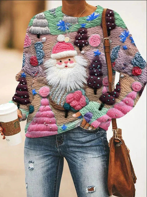 Festive 3D Christmas Print Long Sleeve Pullover Sweatshirt
