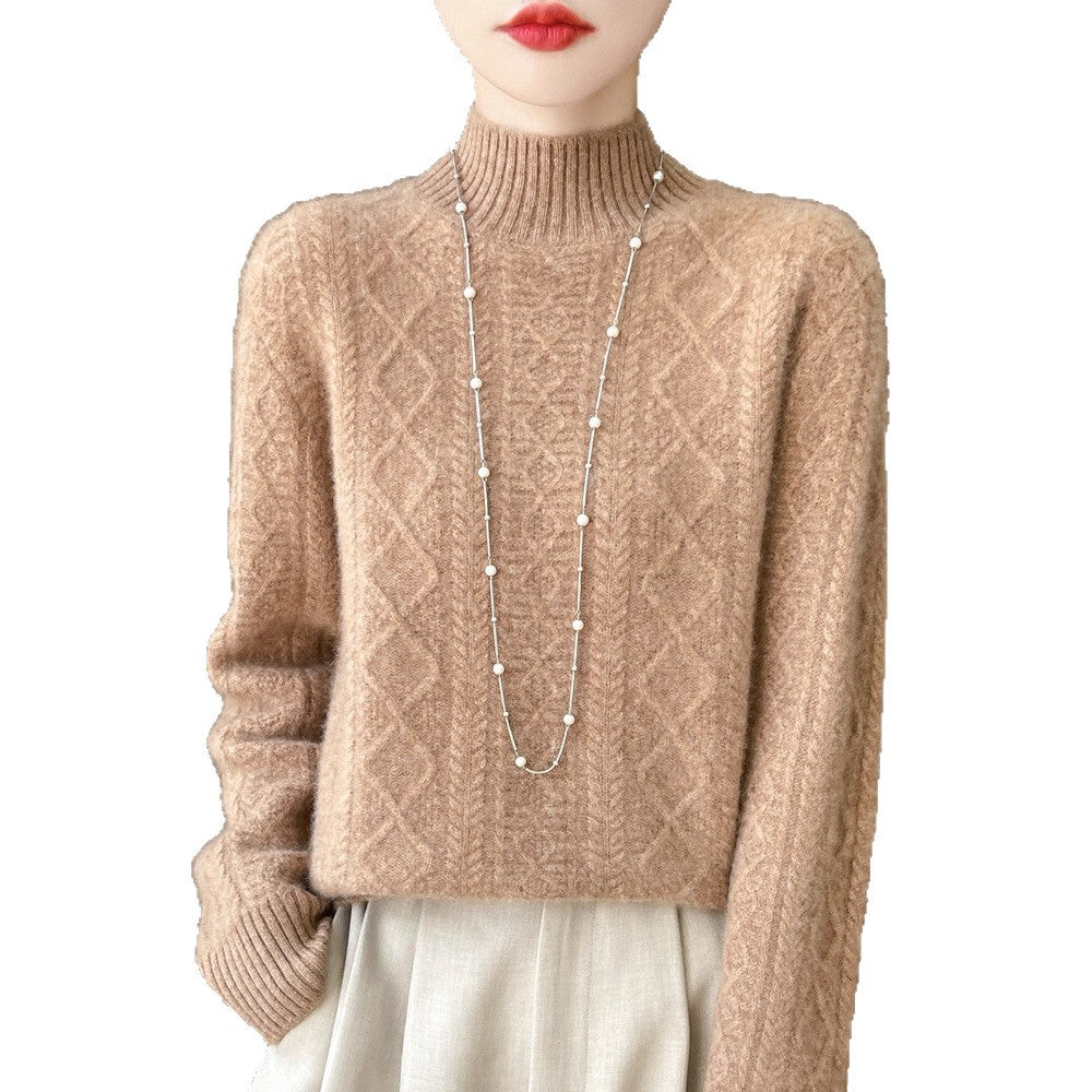 Women's Semi-high Neck Versatile Loose Knit Sweater Thickened Base Layer