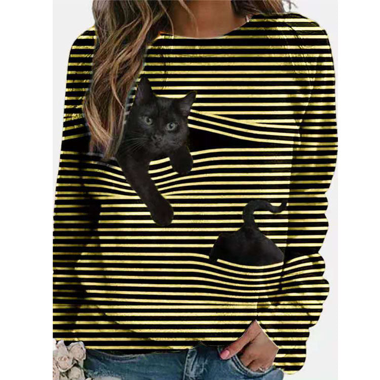 Cute 3D Cartoon Striped Long Sleeve Tee