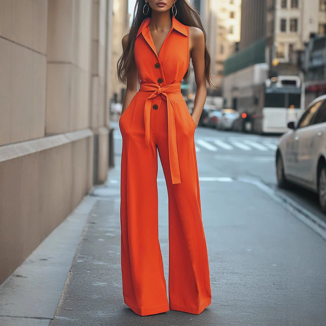 Women's Elegant Solid Color Wide Leg Jumpsuit