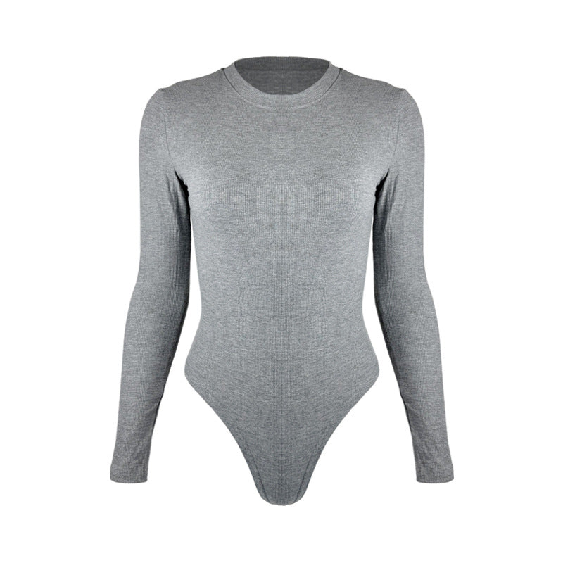 Ribbed Slim-Fit Long-Sleeve Crew Neck Jumpsuit