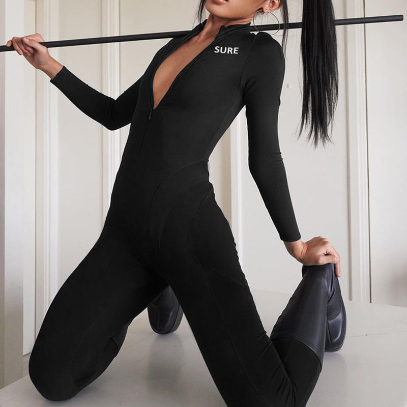 High Elasticity Sports Slim-fitting Sexy Sports Long Sleeve Jumpsuit