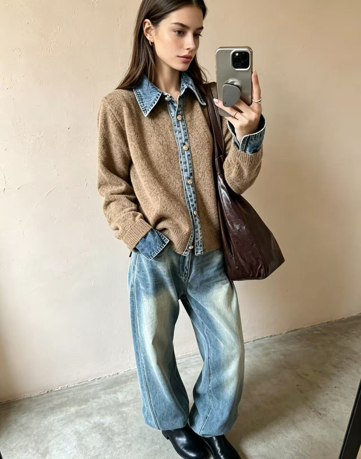 Fake Two-piece Sweater Womens Cardigan Laid-back Style Knit Jacket