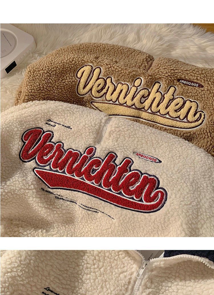 Cozy Retro Half-Zip Lambswool Hoodie with Embroidery