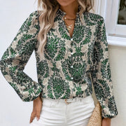 Vintage Victorian Damask Print Ruffled Collar Blouse
